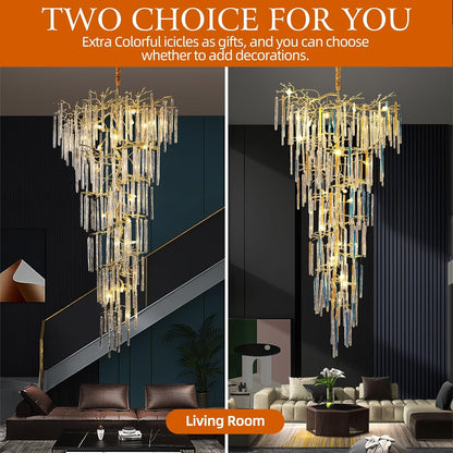 Modern Ice Strip Crystal Tree Branch Staircase Chandelier 95"