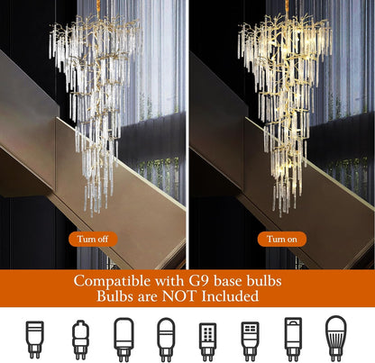 Modern Ice Strip Crystal Tree Branch Staircase Chandelier 95"