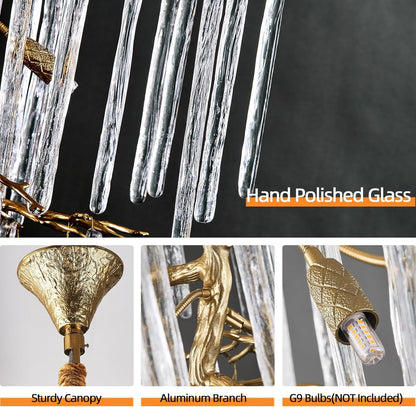 Modern Ice Strip Crystal Tree Branch Staircase Chandelier 95"
