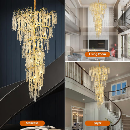 Modern Coin Type Modern Crystal Tree Branch Staircase Chandelier 95"