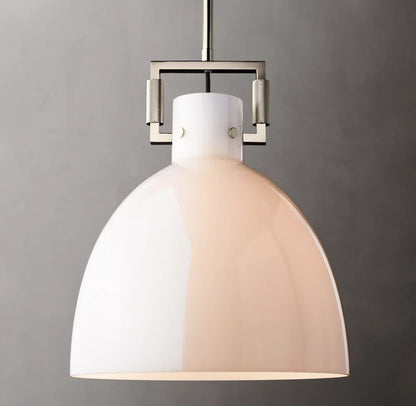 Machinist Milk Glass Cloche Pendant