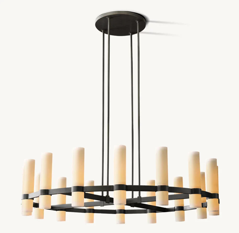 Ravelle Round Milk Glass Chandelier 48"