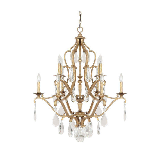 Fixture Company Blakely Antique Gold 10 Light Chandelier with Crystals