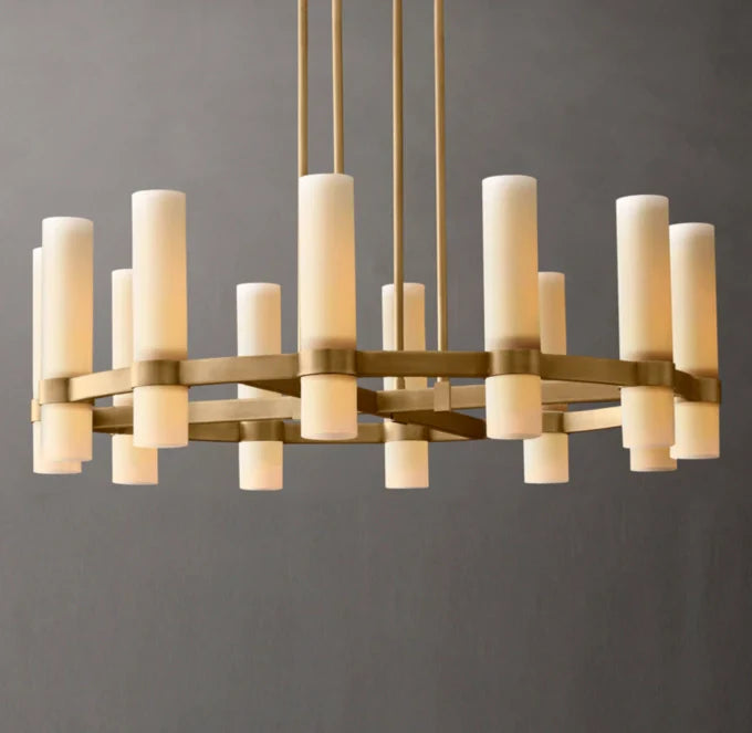 Ravelle Round Milk Glass Chandelier 36"