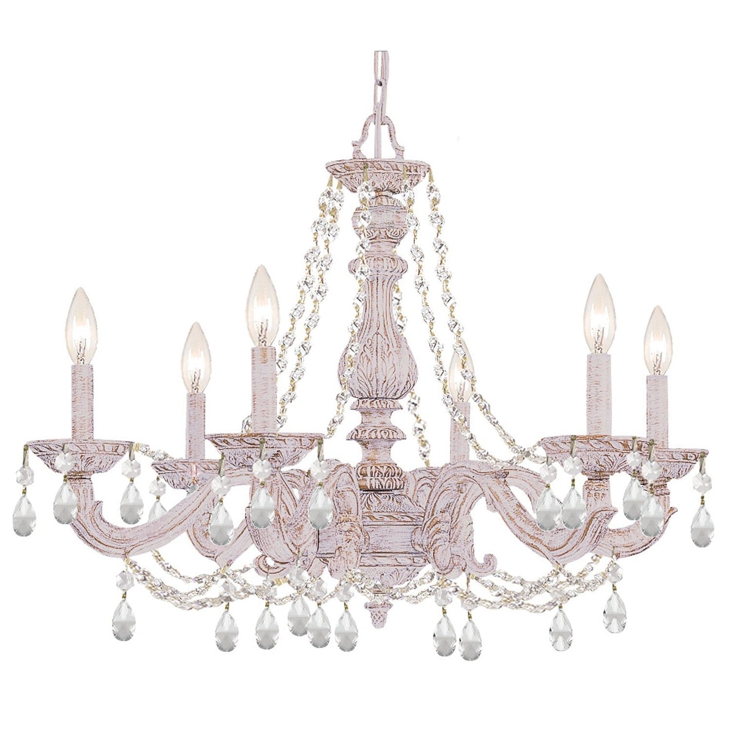 Group Sutton Antique White 21-Inch Six Light Swarovski Spectra Crystal Chandelier