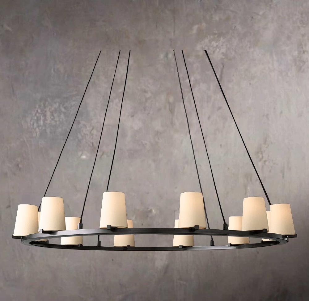Pauillacs Upholstered Fabric Shade Round Chandelier 48"