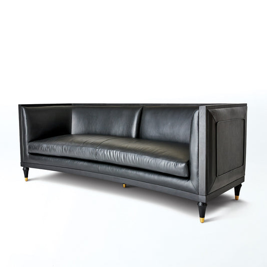 Global Views Black Leather Arc Sofa