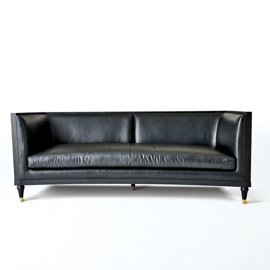 Global Views Black Leather Arc Sofa