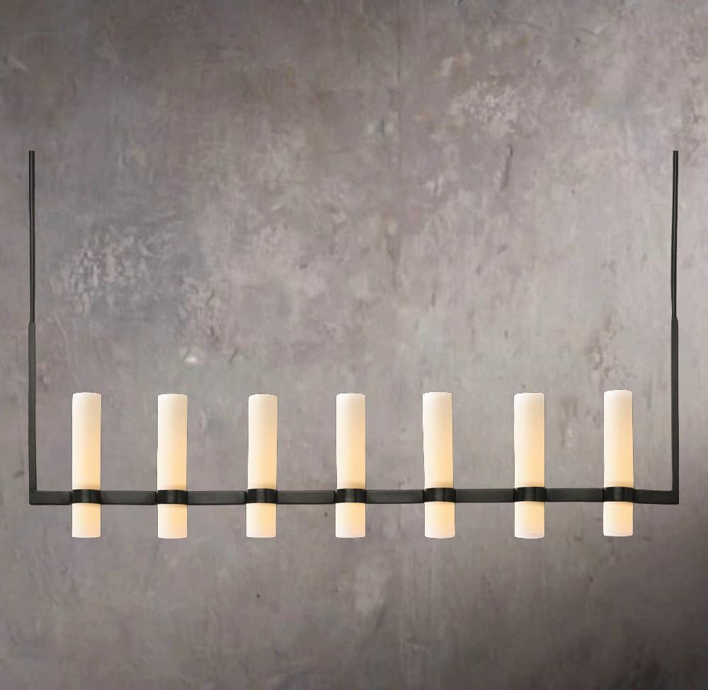 Ravelles Straight Milk Glass Chandelier 59"