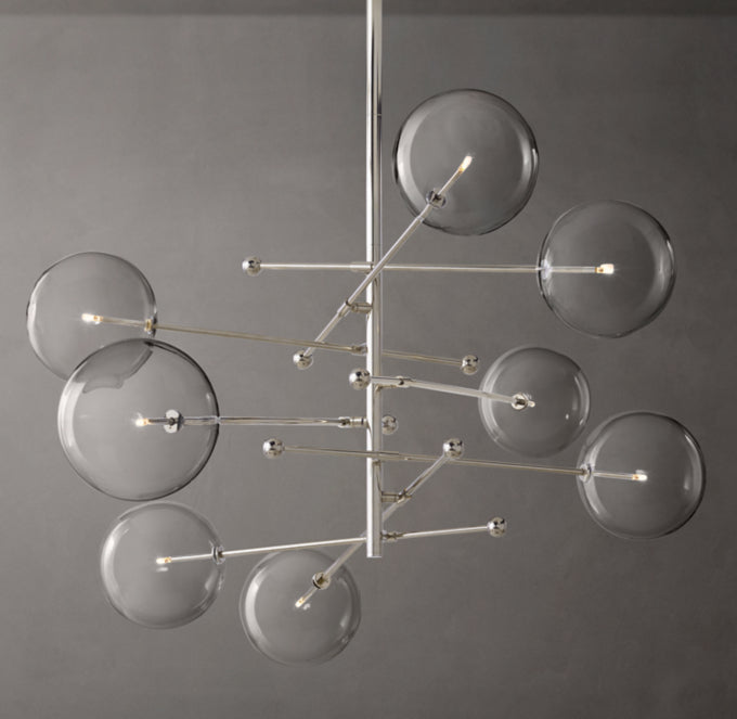 Glass Orb Cluster Mobile Eight-Light Chandelier 79"