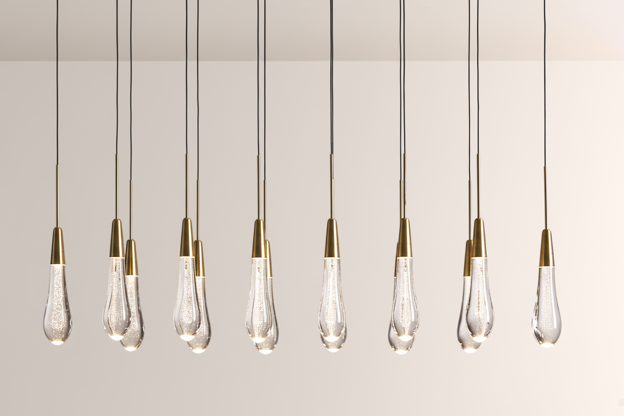 Raindrop Glass Solitaire Linear Chandelier