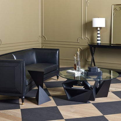 Global Views Black Leather Arc Sofa