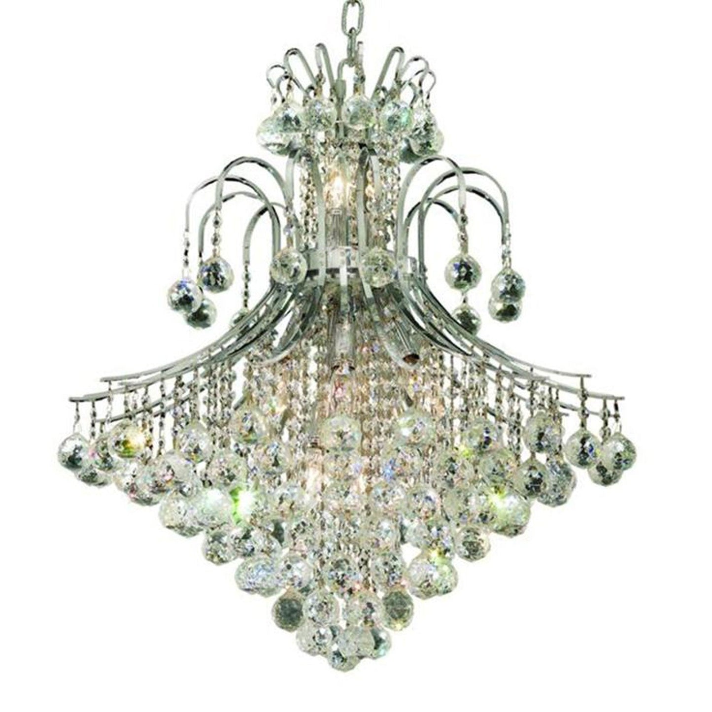Chrome Fifteen-Light 25-Inch Chandelier with Royal Cut Clear Crystal