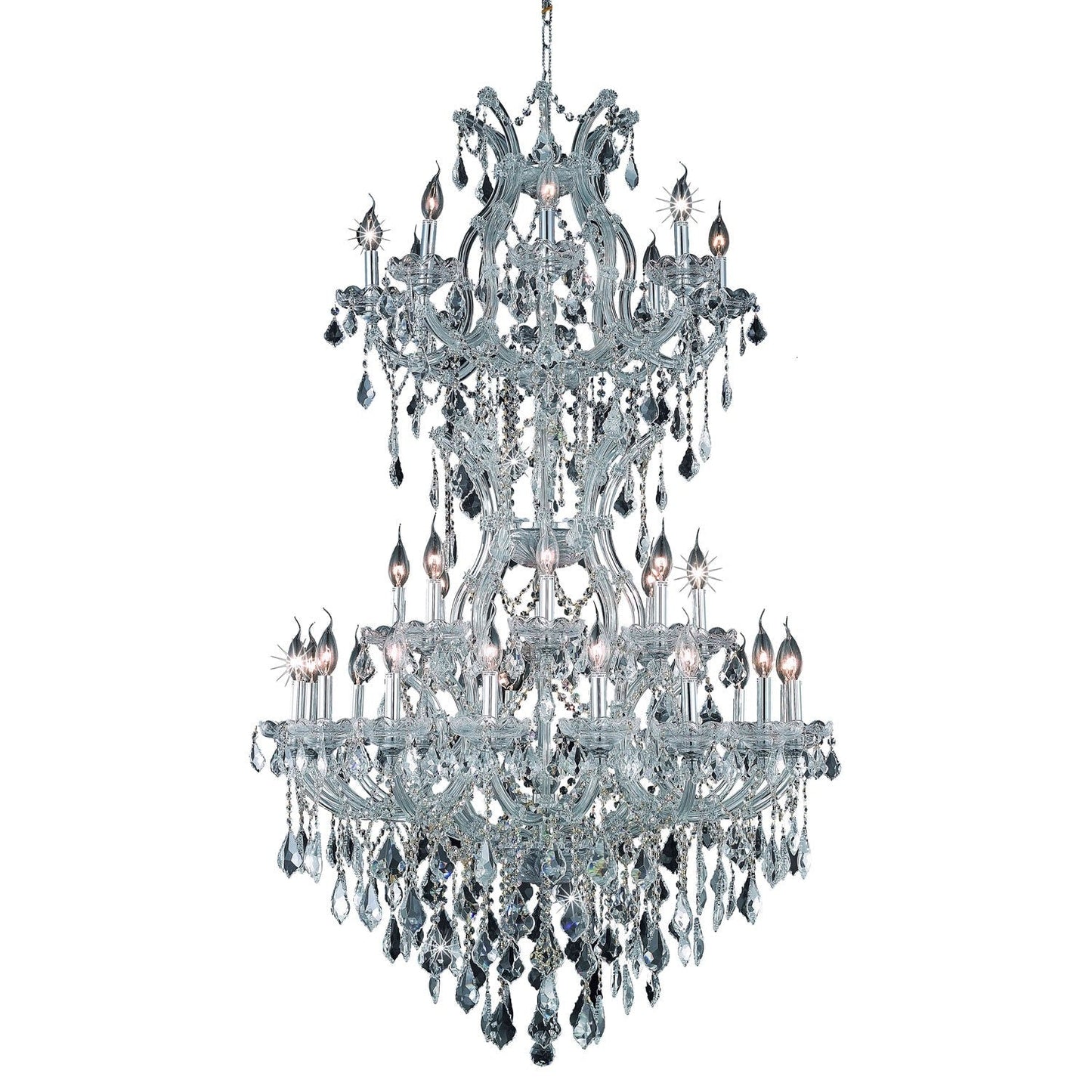 Chrome Thirty-Four Light 36-Inch Chandelier with Royal Cut Clear Crystal