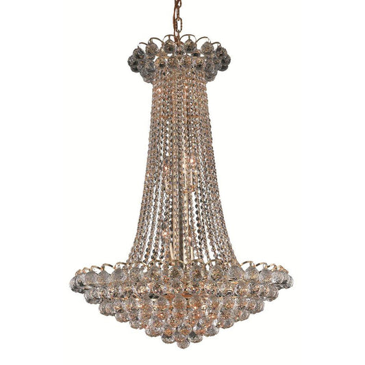 Godiva Gold Fifteen-Light 27-Inch Chandelier with Elegant Cut Clear Crystal