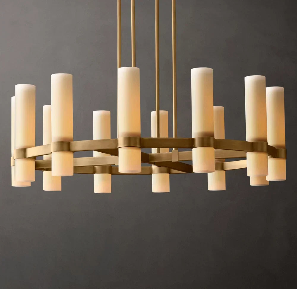 Ravelle Round Milk Glass Chandelier 36"