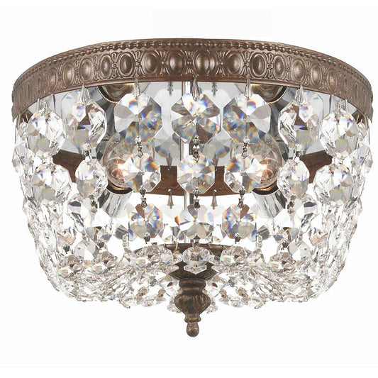 English Bronze Two-Light Flush Mount with Clear Swarovski Crystal