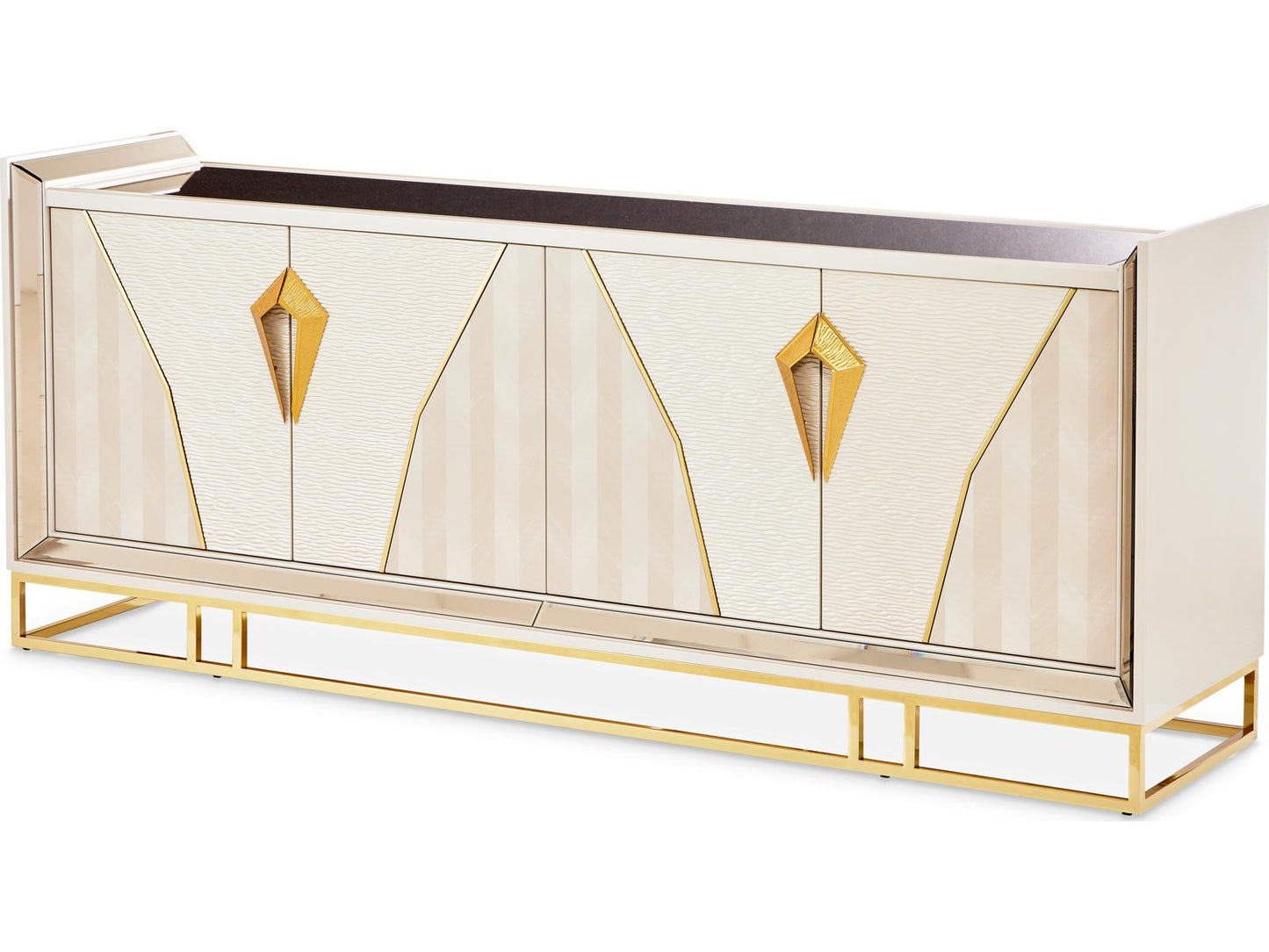 Carmela Rectangular Mirror Console Table in Shimmer Ivory