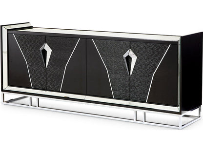 Carmela Mirrored Console Table Glossy Charcoal Sand Modern Glam