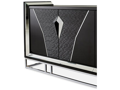Carmela Mirrored Console Table Glossy Charcoal Sand Modern Glam