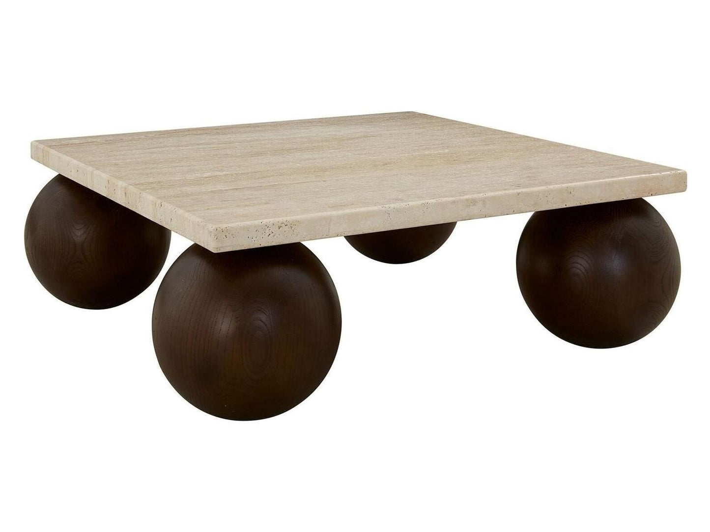 Atlas Square Coffee Table Warm Travertine Solid Oak Wood Dark Cinder