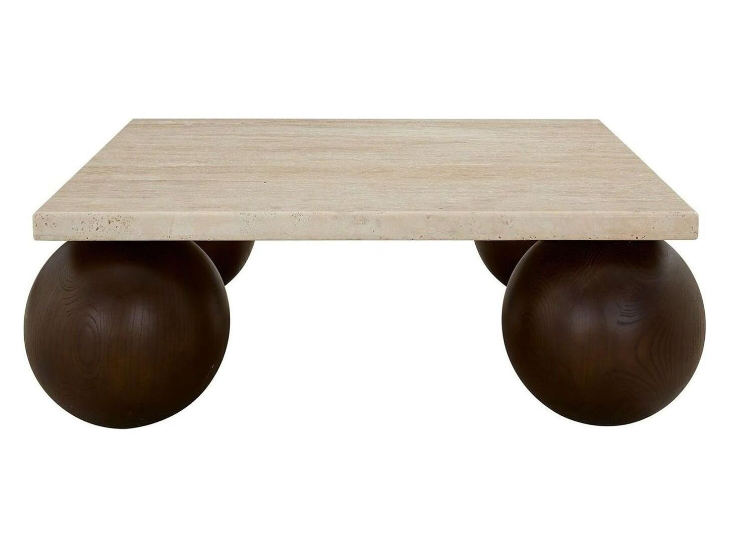 Atlas Square Coffee Table Warm Travertine Solid Oak Wood Dark Cinder