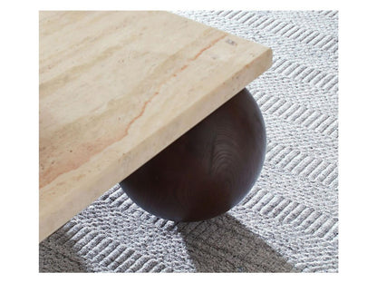 Atlas Square Coffee Table Warm Travertine Solid Oak Wood Dark Cinder
