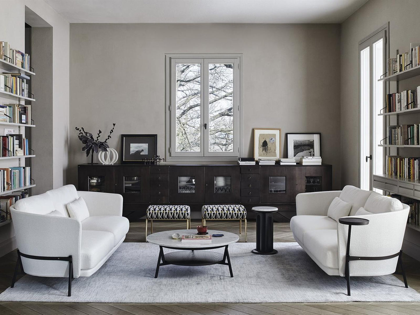Cradle Round Marble Coffee Table with Metal Base