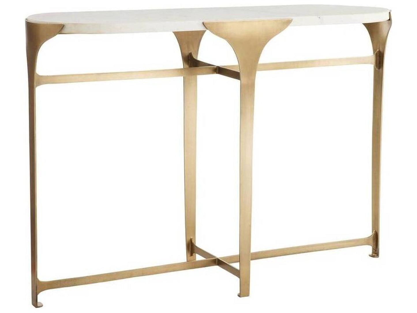 Janine Oval Console Table in Antique Brass with White Marble