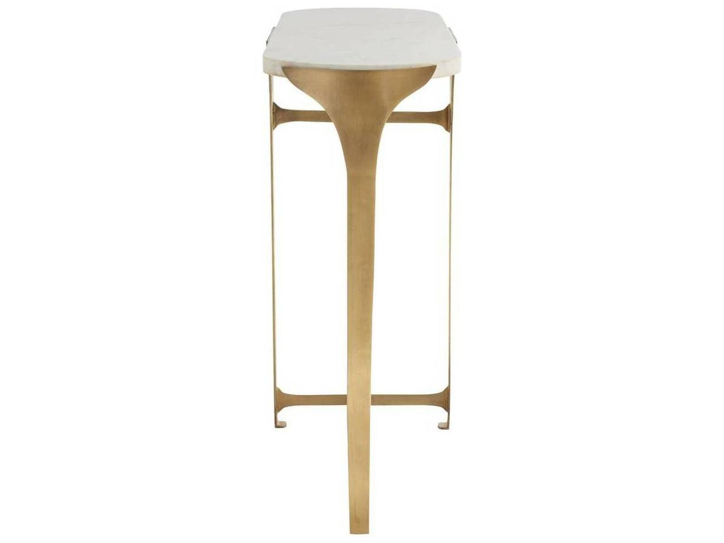 Janine Oval Console Table in Antique Brass with White Marble