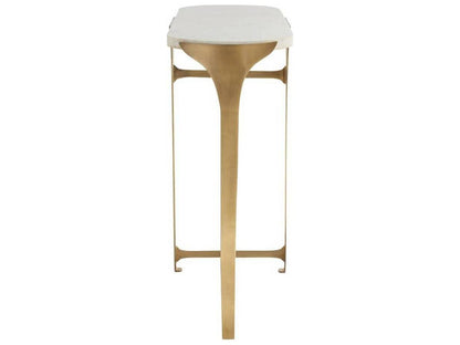 Janine Oval Console Table in Antique Brass with White Marble