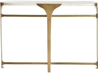 Janine Oval Console Table in Antique Brass with White Marble