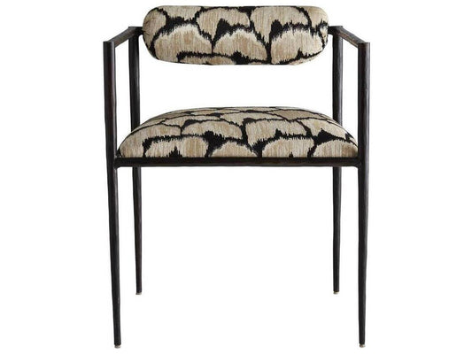 Barbana Ocelot Embroidered Linen Accent Chair with Natural Iron Frame