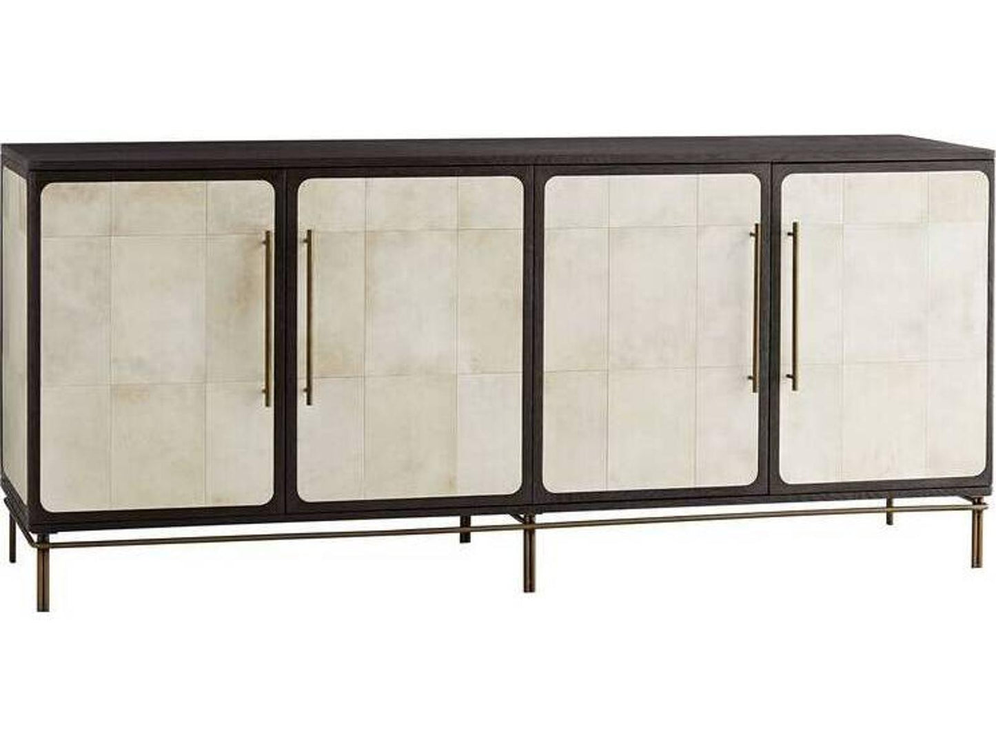 Edison Ivory Vellum Credenza with Antique Brass Accents