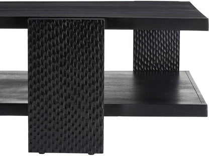 Arteriors Aiden Handcarved Soft Black Waxed Wood Coffee Table