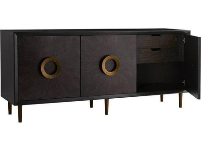 Normandy 78-Inch Sable Oak Wood Credenza with Brass Pulls
