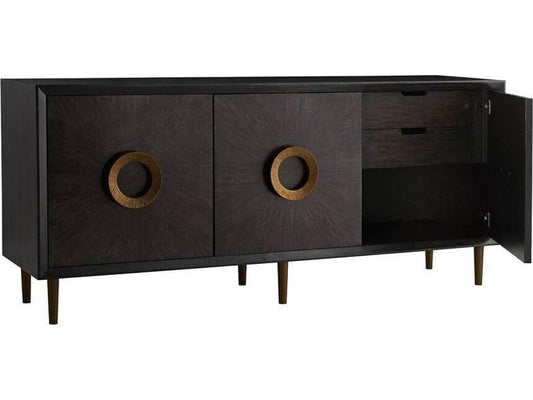 Normandy 78-Inch Sable Oak Wood Credenza with Brass Pulls