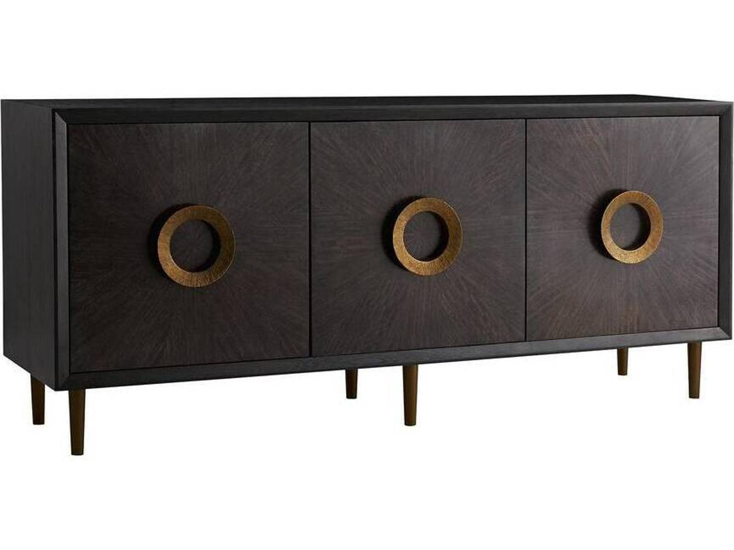 Normandy 78-Inch Sable Oak Wood Credenza with Brass Pulls