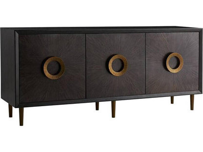 Normandy 78-Inch Sable Oak Wood Credenza with Brass Pulls