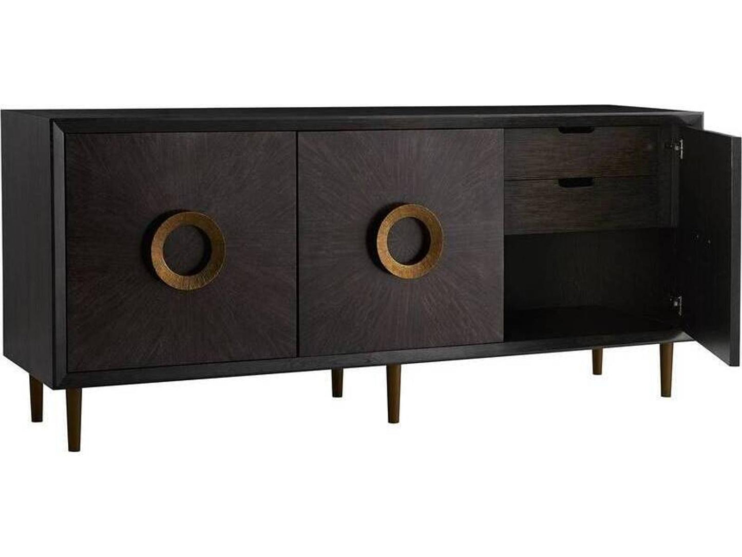 Normandy 78-Inch Sable Oak Wood Credenza with Brass Pulls
