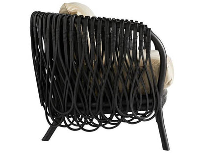 Strata Upholstered Lounge Chair with Oyster Leather and Black Rattan