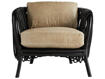 Strata Upholstered Lounge Chair with Oyster Leather and Black Rattan