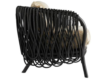 Strata Upholstered Lounge Chair with Oyster Leather and Black Rattan