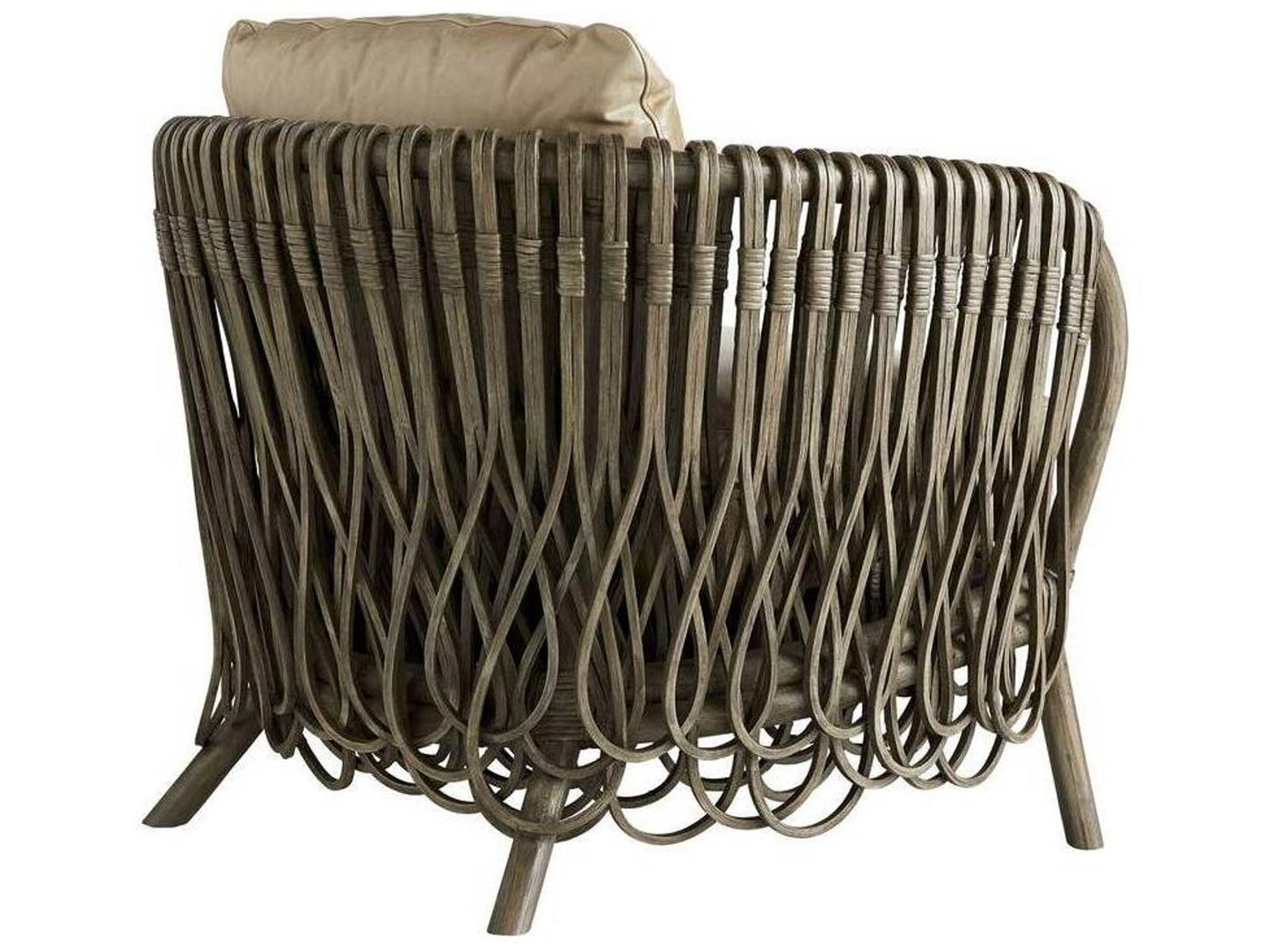 Strata Rattan Accent Chair in Gray Wash with Oyster Leather