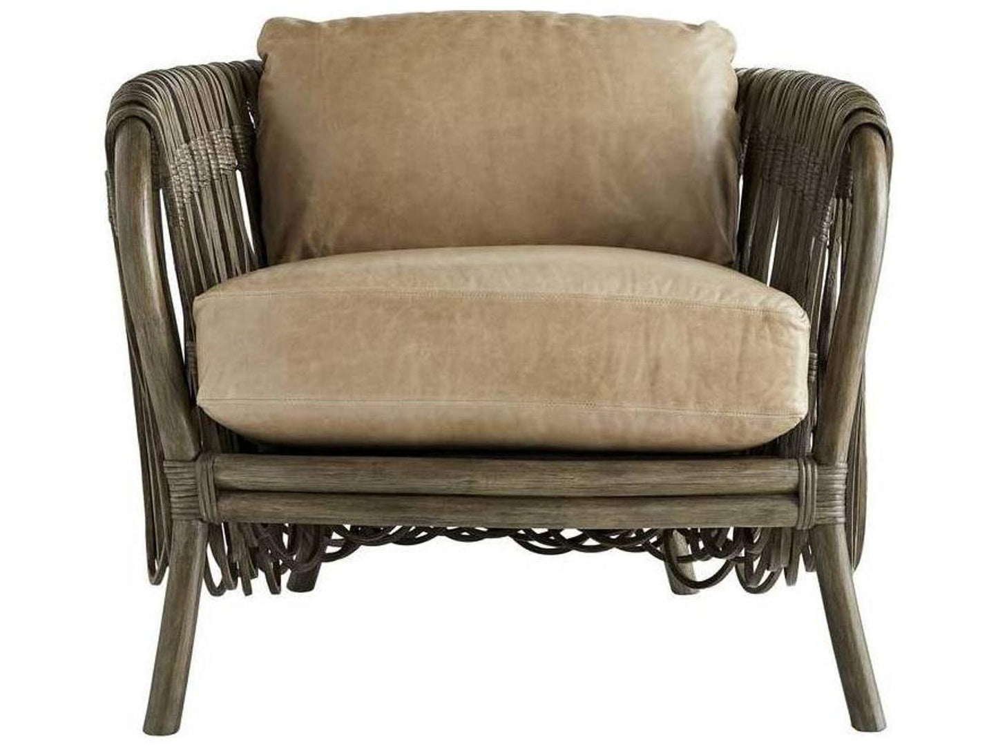 Strata Rattan Accent Chair in Gray Wash with Oyster Leather