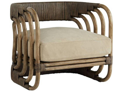 Arteriors Hamza Accent Chair with Palm Gray Rattan and Mink Leather