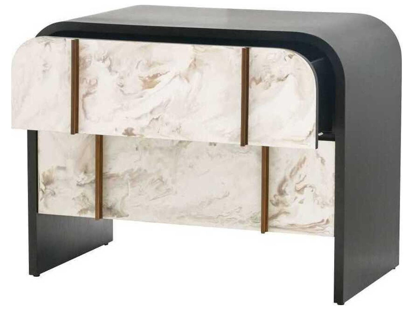 Moira End Table in Ebony Oak and Cloud Resin with Brass Trim