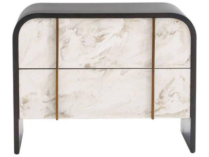 Moira End Table in Ebony Oak and Cloud Resin with Brass Trim