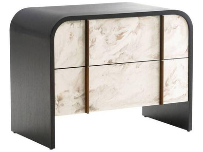 Moira End Table in Ebony Oak and Cloud Resin with Brass Trim