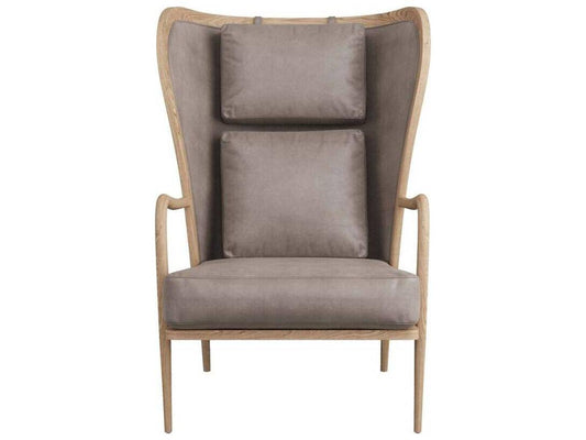 Stassi Carbon Leather Wing Accent Chair with Smoke Oak